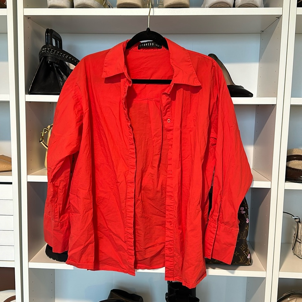 Red button down